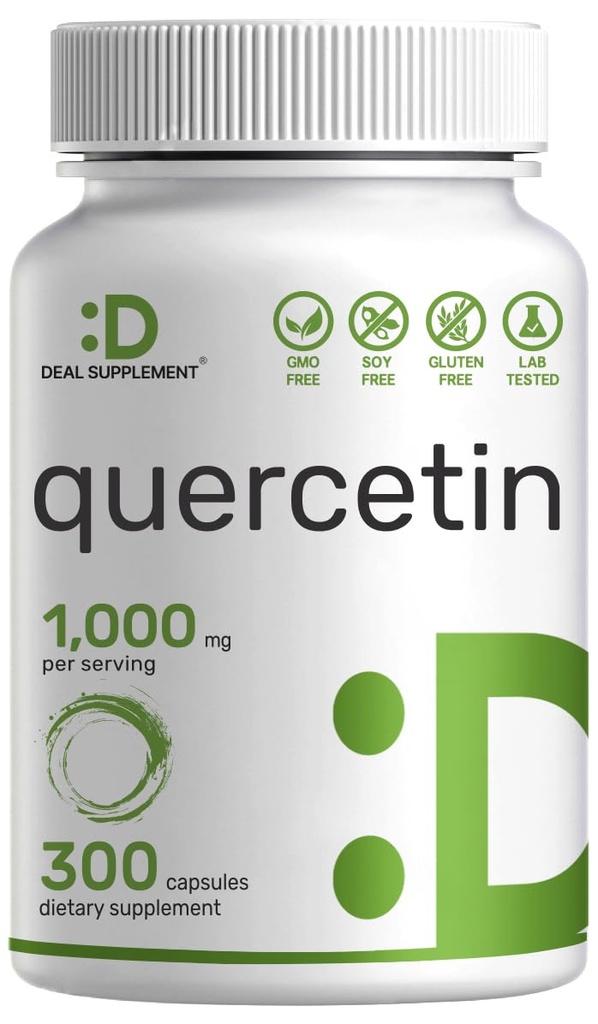 Quercetina 1000mg Por Serving, 300 cápsulas – Suplementos de Apoyo Inmunitario Saludable, Flavonoides Altas Biodisponibles, Antioxidante Natural – No GMO, Soy Gratis, Sin Gluten