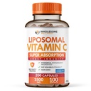 Wholesome Wellness Liposomal Vitamin C Capsules (200 Píldoras 1500mg amortiguadas) Alta Absorción, Immune System & Collagen Booster, High Dose Fat Soluble Immunity Support Ascorbic Acid, Natural Vegan