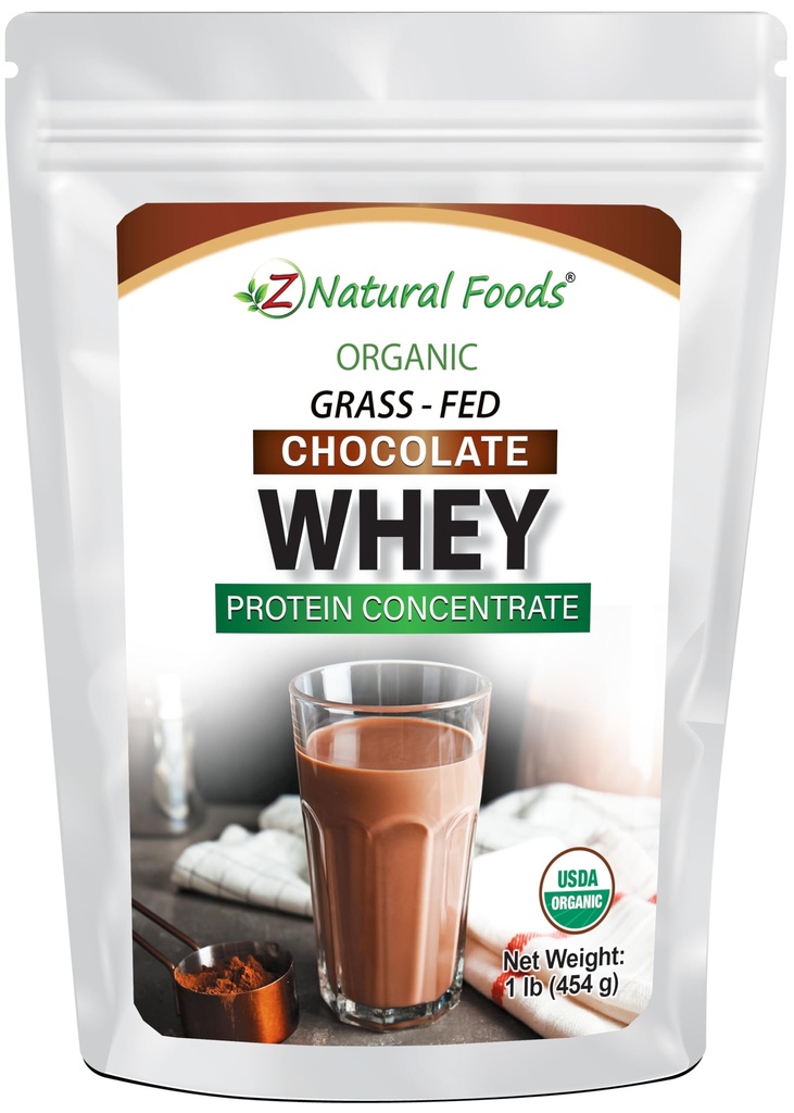 Concentrado de polvo de chocolate orgánico Whey Protein - Grass Fed &amp; Raised in USA - Non GMO, Gluten Free &amp; Undenatured - No Sugar Añadido, Sweetened with Stevia - No Hormones o antibióticos - 1 lbs