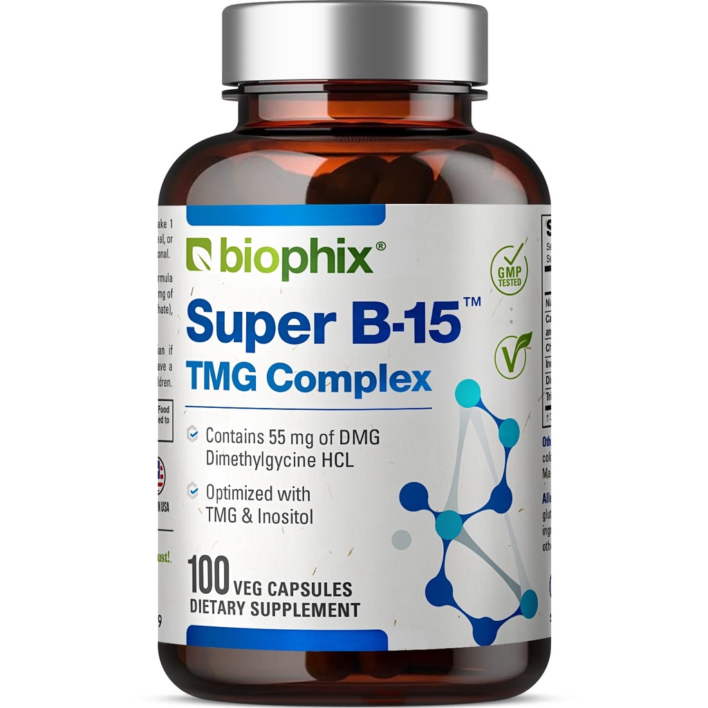 biophix Super B-15 100 Veggie Caps - Niacin Calcium Choline Inositol DMG TMG - Asistencias Niveles de energía de oxígeno saludable
