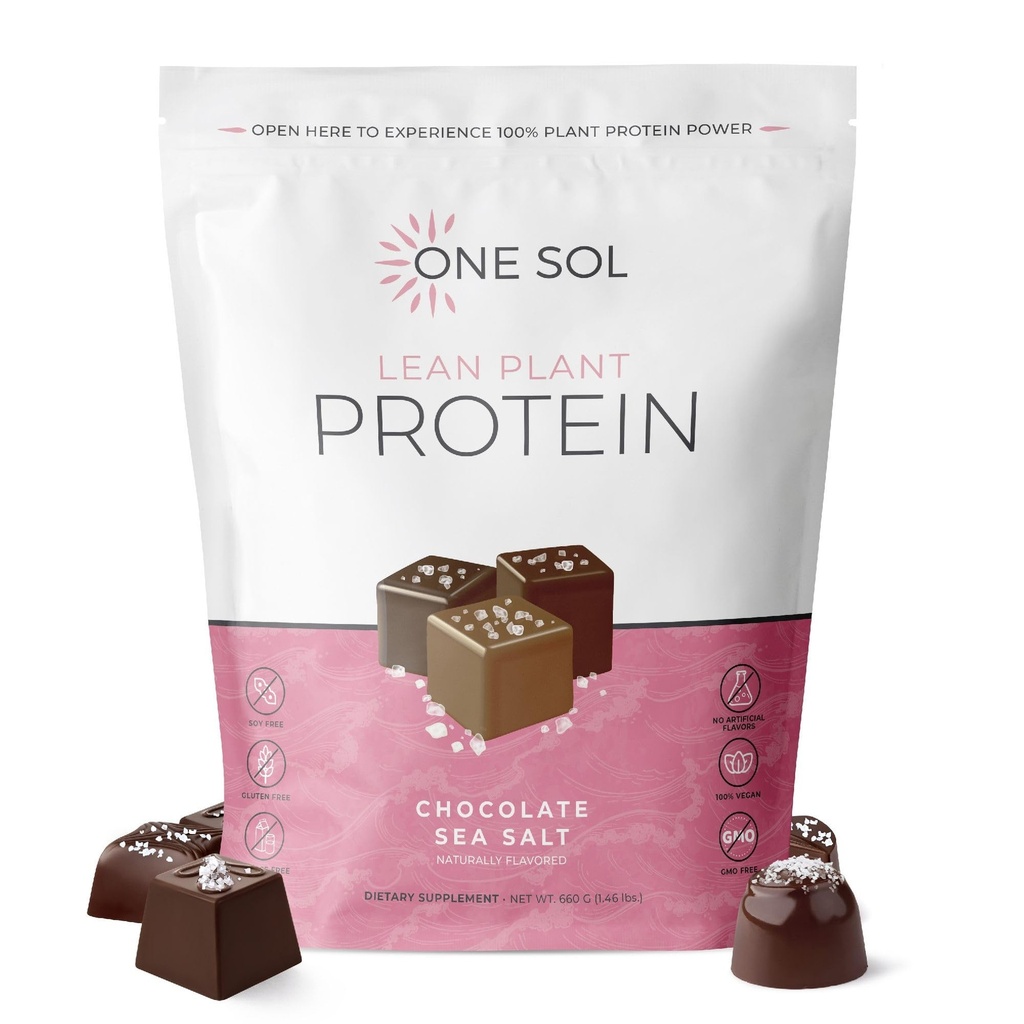 One Sol Lean Plant-Based Protein Powder, Pea &amp; Brown Rice Protein, Low Carb, Vegan Friendly - Gluten, Lactose, &amp; Soy Gratis - No Añadido Sugar, Non-GMO, Clean Nutrition, No Bloating (Chocolate Sea Salt)