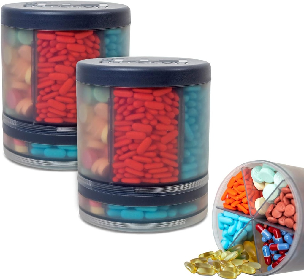 Monster Suplemento dispensador de píldoras, Medicina, Medicación, Contenedor de mango de viaje desmontable portátil, Caja de almacenamiento de vitaminas, Suscripción de tiempo de vida a la aplicación Medisafe (Monster Fit 10-2 Pack)