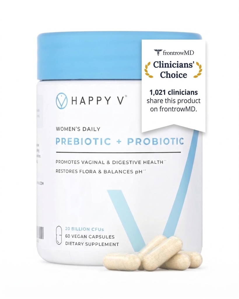 Happy V Dr. Probióticos Vaginales Fórmulados para Mujeres Apoyo al Odor, Salud del Urinario y Gut, equilibrio del pH para las mujeres Probiótico diario con prebióticos patentados " Lactobacillus para el bienestar femenino