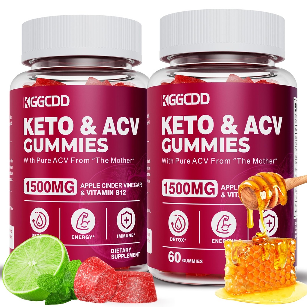 (2 Pack) Keto ACV Gummies1500MG Keto Gummies Apple Sider Vinegar Formulado con Pomegranate Beet Powder B12 Vegan No GMO 120 Gummys