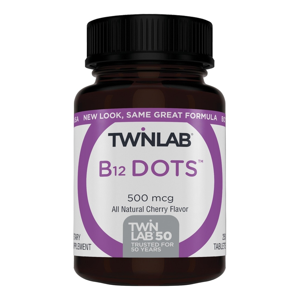 Twinlab B-12 Dots - Energy Production Support Suplementos con vitamina B12-500 mcg, 250 Tablets