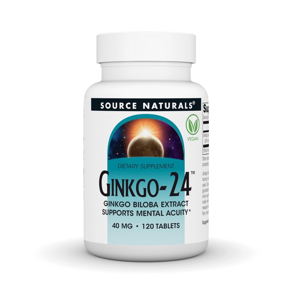 Fuente Naturales Ginkgo-24 - Ginkgo Biloba Extract Apoya la Acuidad Mental* - 40 mg, 120 Tabletas