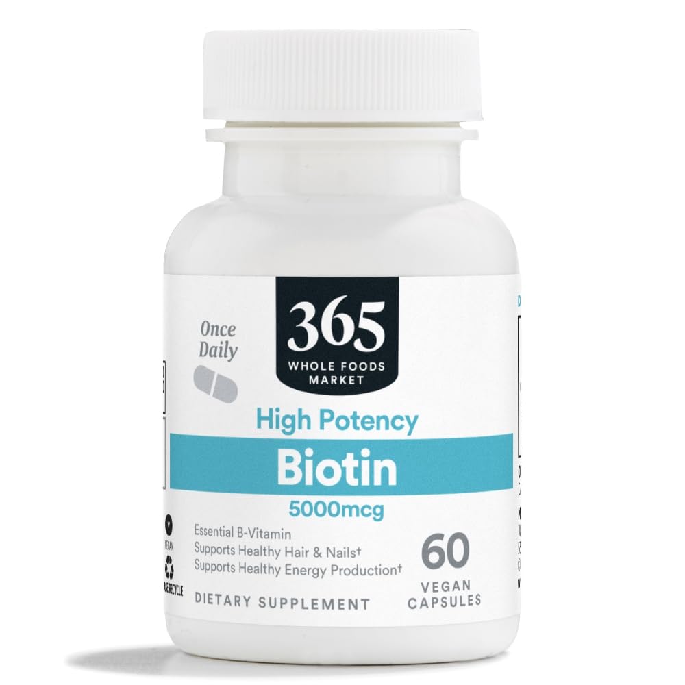 365 por Whole Foods Market, High-Potency Biotin 5000mcg, Vegan, 60 Cuenta