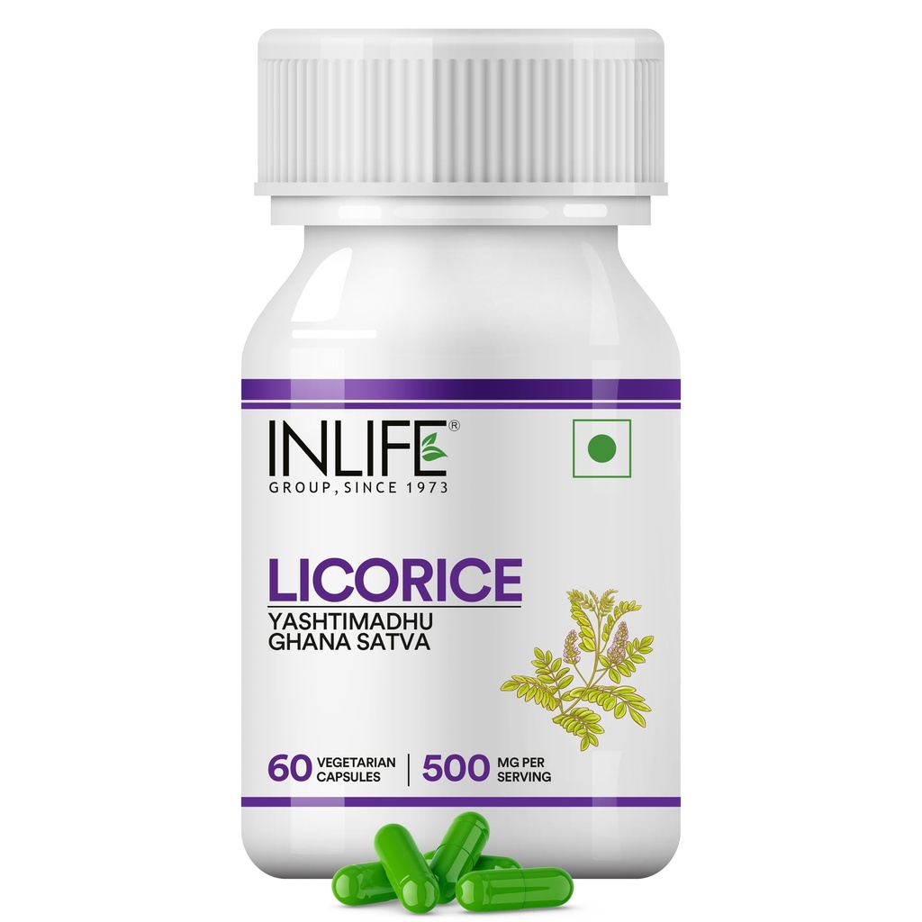 INLIFE Licorice Yashtimadhu Extract, Glycyrrhizinic Acid >20%, 60 Capsules