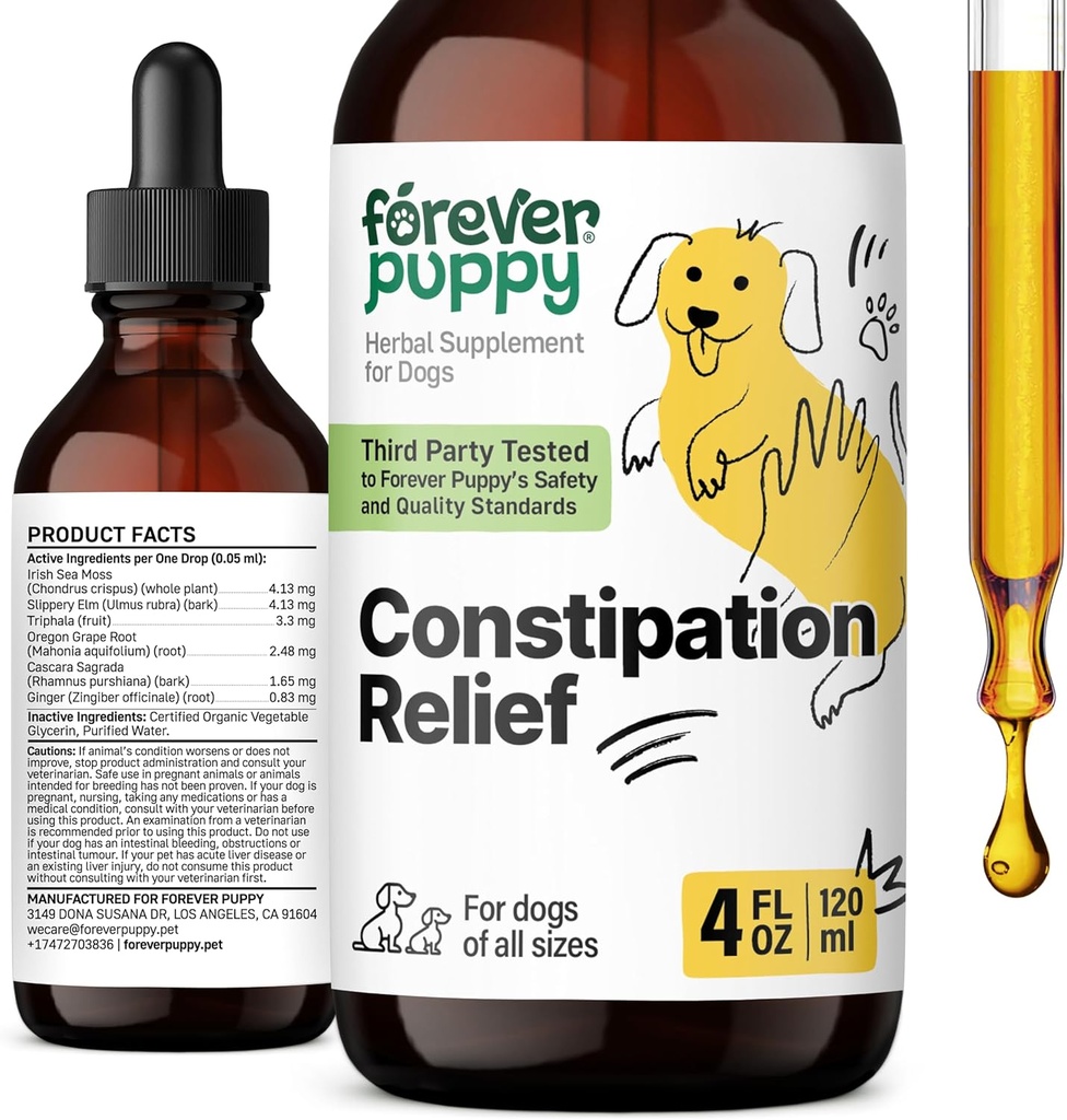Para siempre Alivio del estreñimiento de cachorro para perros - Taburete Ease Suplementos de perros - Moss de mar " Elm resbaladizo para la salud digestiva - Vitaminas de fibra y suplementos para el estreñimiento - Todas las razas " Tamaños - 4 oz
