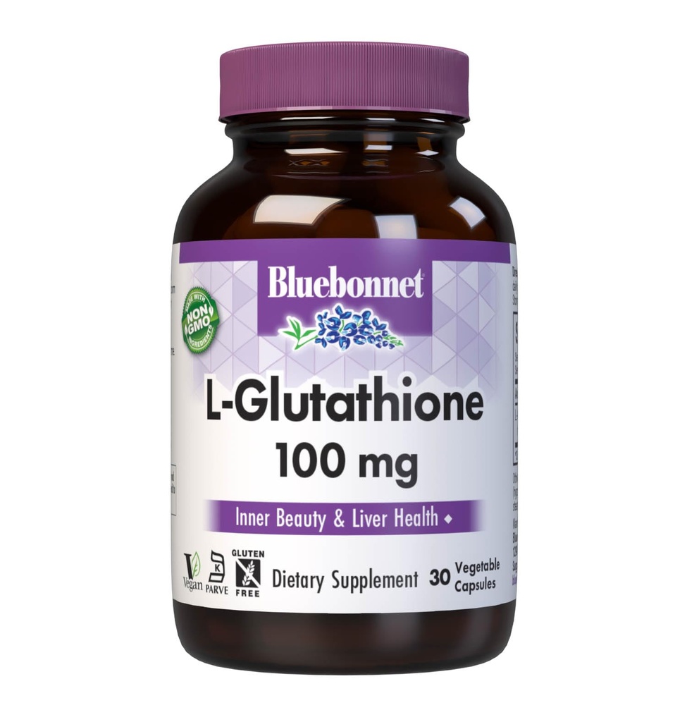 Bluebonnet Nutrition L-Glutathione 100mg, Free-Form Amino Acid, for Free Radical Protection, Soy-Free, Gluten-Free, Non-GMO, Kosher Certified, Vegan, 30 cápsulas vegetales, 30 prestaciones