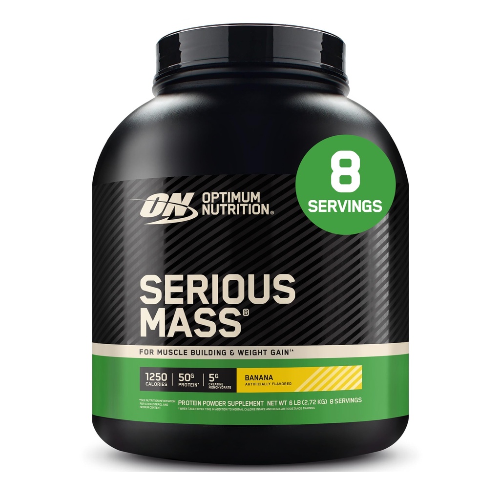 Optimum Nutrition Grave Mass, Weight Gainer Protein Powder, Mass Gainer, Vitamina C y Zinc para Immune Support, Creatine, Banana, 6 libras (Packaging May Vary)