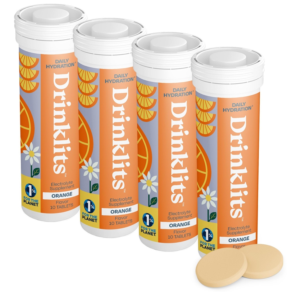 Bebidas Bombillas de hidratación diarias de Orange (4) Tube Bundle ← 0g Azúcar – Bebida deportiva natural – Gran sabor Silencioso 4 Pack (40 Servings)