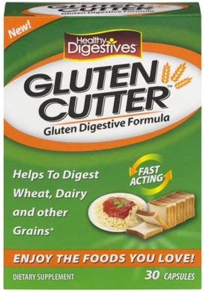 Digestivos saludables Gluten Cutter Enzyme Fórmula - Ayuda a mejorar sus cuerpos Digestión y ayuda en la ruptura del trigo, la lácteos y otros granos - 30 servicios, cápsulas (Pack of 3) KC#CIE