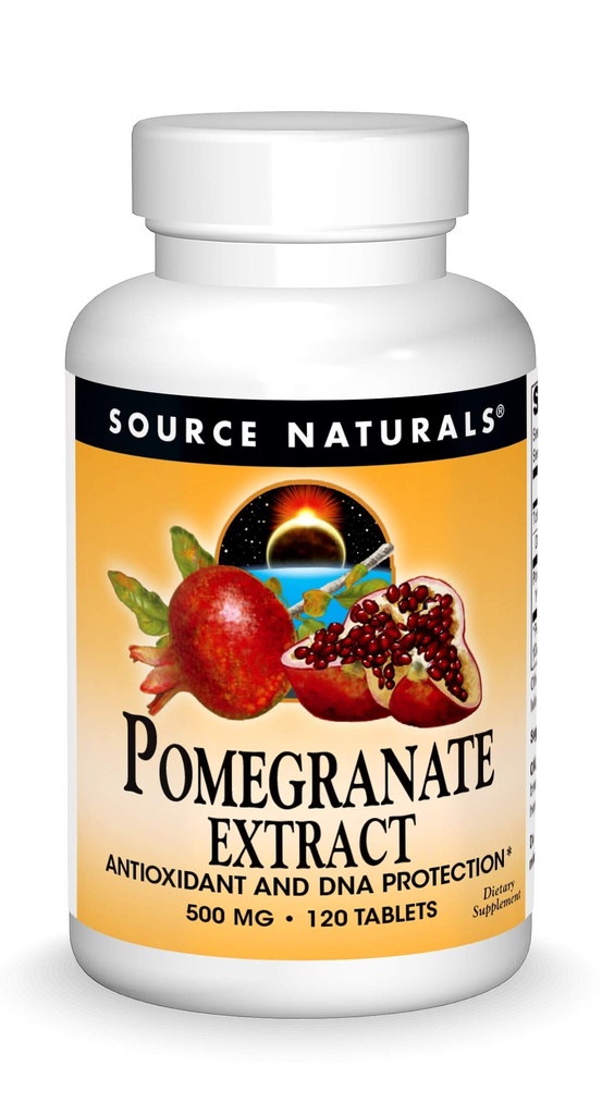 Fuente Naturales Pomegranate Extract 500mg Full Whole Fruit Ellagic Acid Antioxidant & Añadido Fiber - 120 Tablets