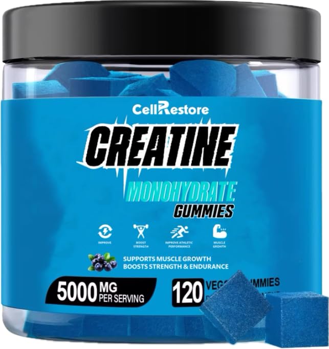 Cretina Monohydrate Gummies for Men &amp; Women-5g of Creatine Monohydrate per Serving- Help Increase Strength and Build Muscle,Sugar Free,Vegan,Blueberry Flavor, 120 Conde