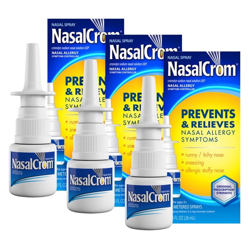 NasalCrom Nasal Spray Allergy Symptom Controller tención 200 Sprays Silencio .88 FL OZ (3 Pack)