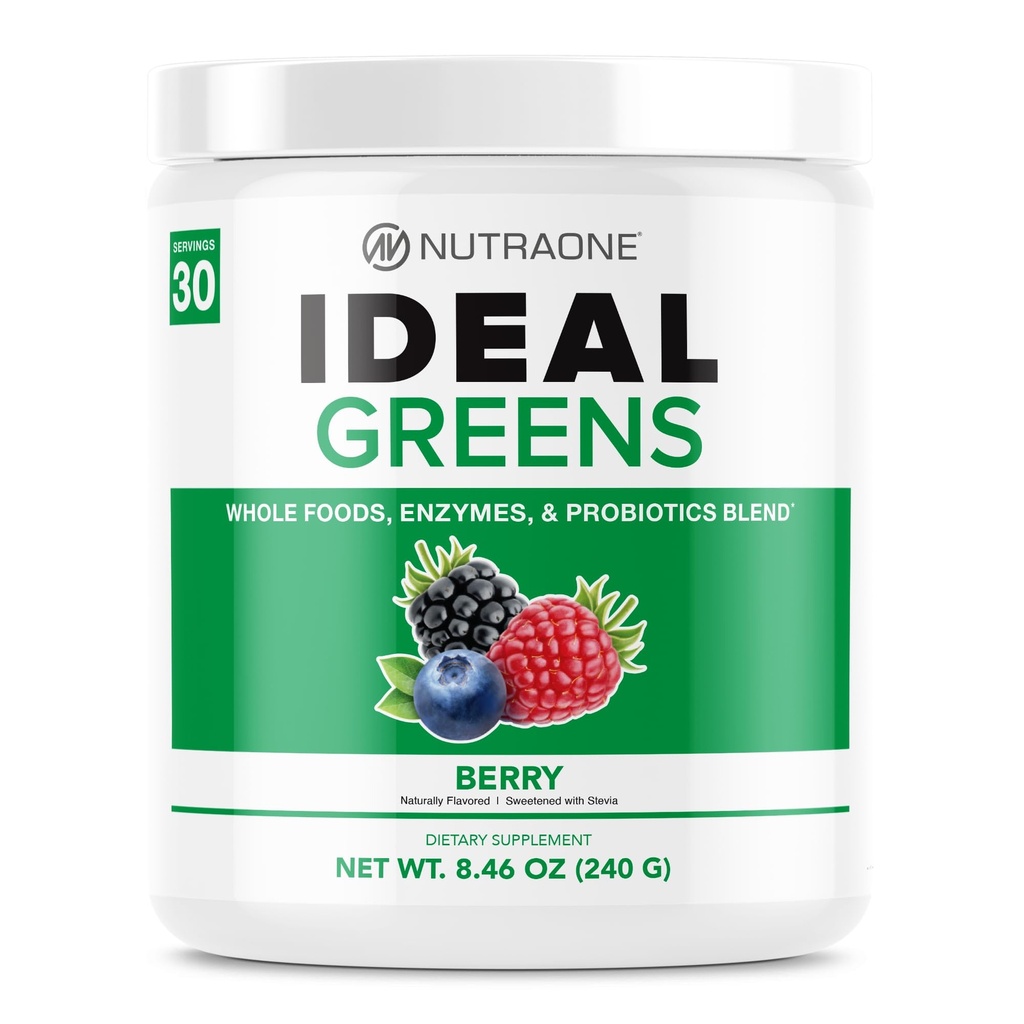 NutraOne Ideal Verdes Antioxidante y Nutrient-Rich Superfood Verdes Powder Suplemento Berry- 30 Servimientos
