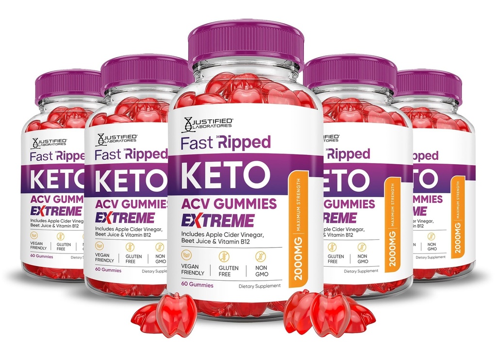 Laboratorios justificados (5 Pack Fast Ripped Keto ACV Gummies Extreme 2000MG Fast Ripped Keto Gummies Apple Sider Vinegar Formulado con Powder Pomegranate Beet Juice B12 Vegan Non GMO 300 Gummys