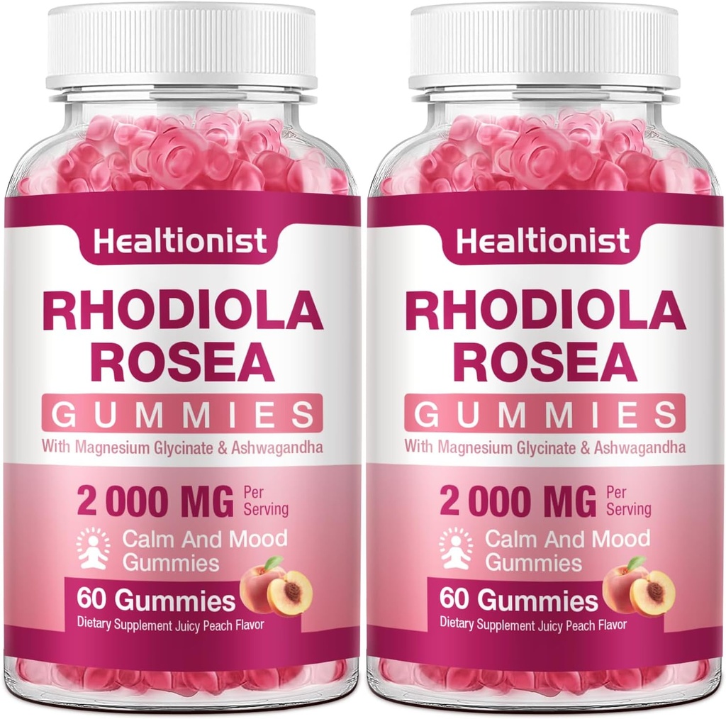 2 Packs Rhodiola sin azúcar Rosea Gummies Adaptogenic Rhodiola Rosea Suplemento " Cortisol Blocker for Performance, Stamina, Mood " Motivation - Non-GMO, 120 Vegan Chews