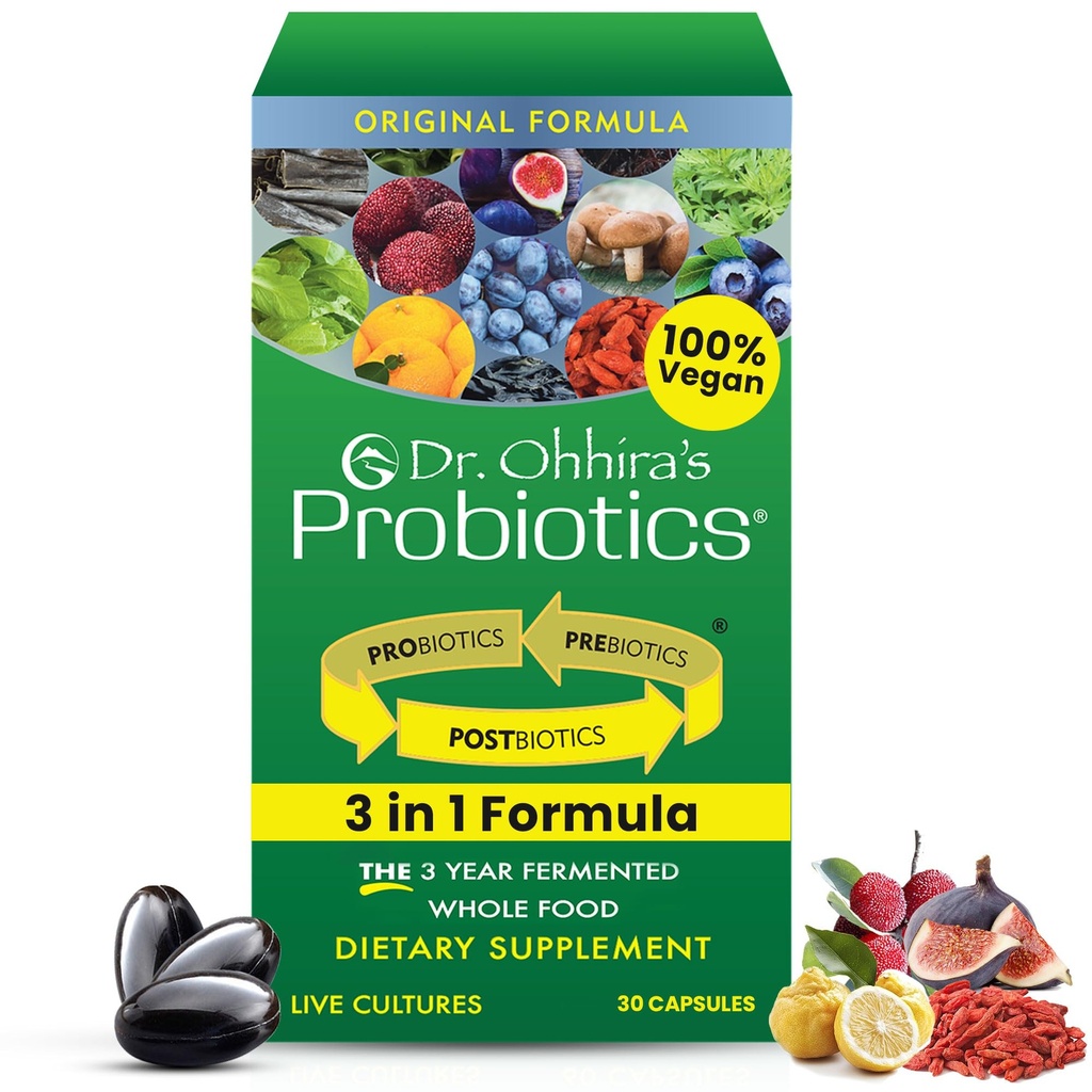Fórmula original del Dr. Ohhira con Prebióticos fermentados de 3 años, Probióticos activos vivos y el único producto con metabolitos postbióticos, 30 cápsulas