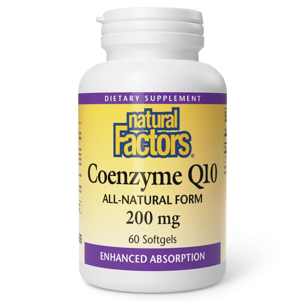 Factores naturales Coenzima Q10 - Apoyo al Antioxidante Suplementos Soportes Producción de energía celular - Ausorción mejor Ayuda Función cardíaca saludable - 200 mg, 60 Softgels (60 Serviciones)