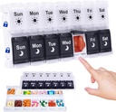 HRX Pack Pill Organizer 2 veces al día, Easy Fill & Open Weekly Medicine Box Vitamin Cases for 7 Day AM PM