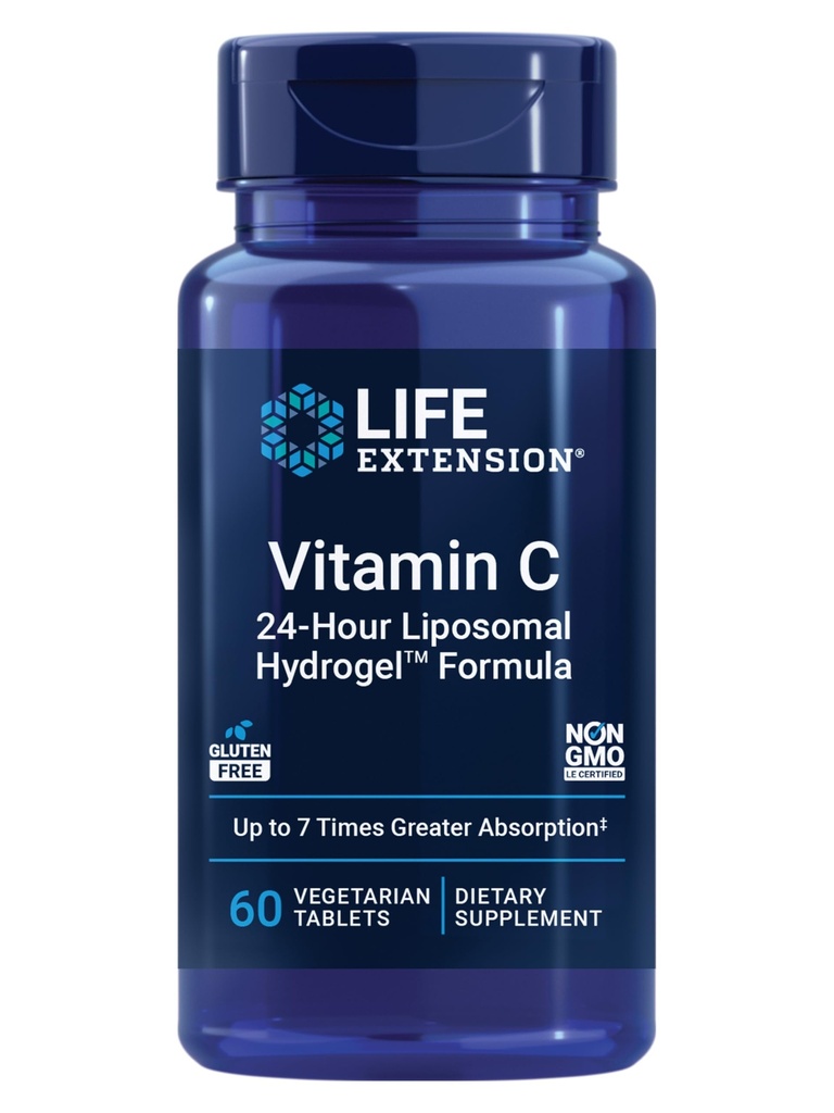 Extensión de vida Vitamina C 24-Hour Liposomal HydrogelTM Fórmula, absorbe mejor que la vitamina C estándar, hasta 24 horas, sacar el máximo provecho de su vitamina C, libre de gluten, no GMO, vegetariano, 60 tabletas