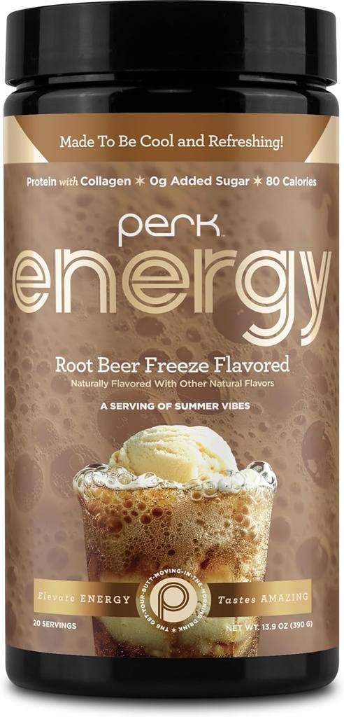Perk Energy Original Root Beer Freeze Flavored (20 Servings) - Gluten Free, Soy Free y Peanut Free