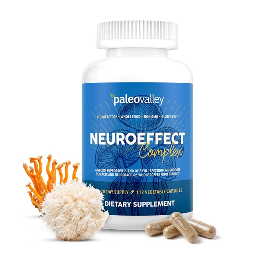 Paleovalley NeuroEffect - Suplemento Nutricional del Café del Mushroom Neuro para Focus, Memory y Energy Support - Suministro de 28 días - 8 Mushroom de espectro completo y extractos completos de fruta del café