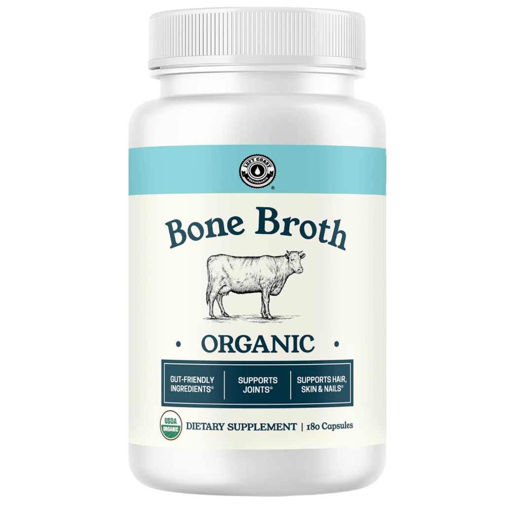 Los capsullos de huesos de grano con colágeno de polvo orgánico de huesos. Suplemento de colágeno para uñas, cabello, articulaciones y salud digestiva*. Gut Friendly-Ingredients, 180 Capsules