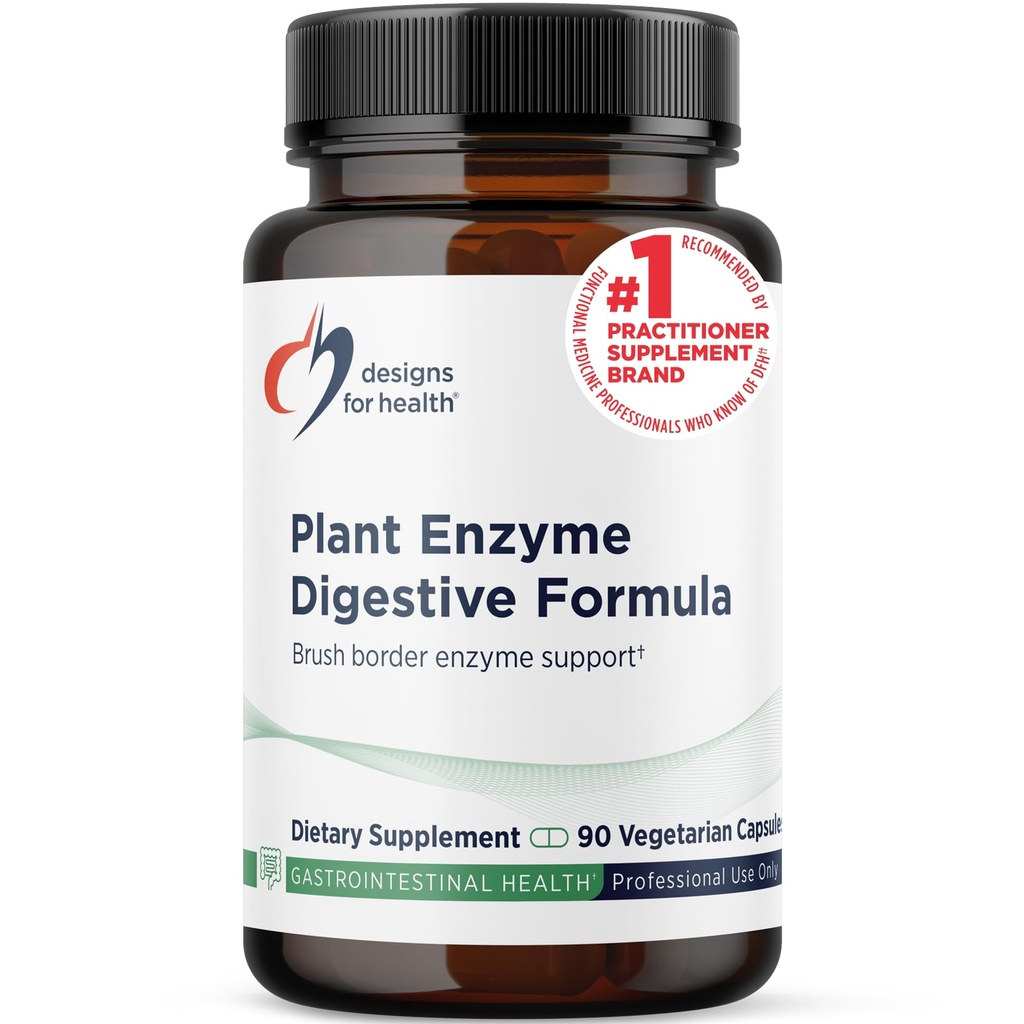 Diseños para Plantas de Salud Fórmula Digestiva - Vegetariana Digestiva Enzymes Suplemento - Gut Apoyo con Hemicellulase, Protease + Más - Mayo Apoyo Gas ocasional + Bloating (90 cápsulas)