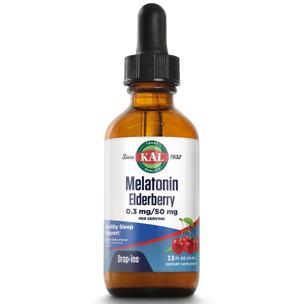KAL 0,3 Mg Melatonin Cherry Elderberry Dropins, 2 Fluid Ounce