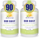 Nuestros Vites diarios L-Methylfolate 1mg / 1000 mcg Máximo Strength Active Folate, 5-MTHF, Filler Free, Gluten Free, Non-GMO, Vegetarian Capsules 90 Conde (Pack of 2)