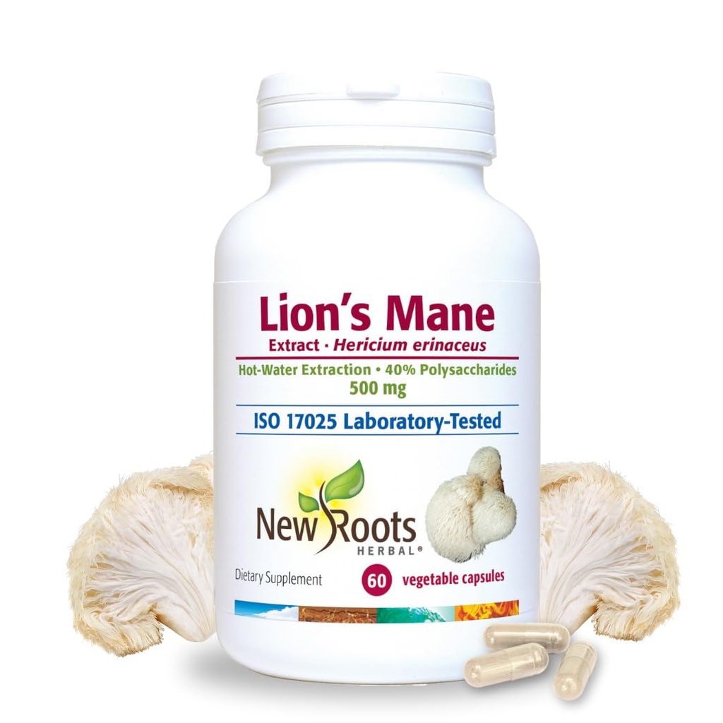Nuevos ROOTS HERBAL Lions Mane Supplement Capsules  500mg Lion's Mane Mushroom Concentrated Hot-Water Extract