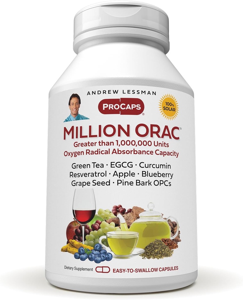ANDREW LESSMAN Million Orac 240 Capsules - Ofrece extractos estandarizados concentrados basados en plantas. Potentes contra oxidantes y compuestos protectores. Neutraliza los Daños Gratuitos, No Aditivos