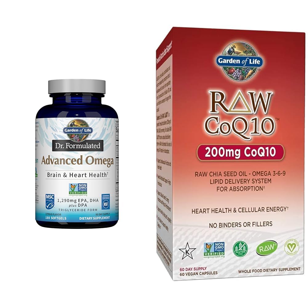 Garden of Life Dr. Formulated Advanced Omega Fish Oil - Lemon, 1.290mg EPA, DHA + DPA " Vegetarian Omega 3 6 9 Suplemento - Raw CoQ10 Chia Seed Oil Whole Food Nutrition