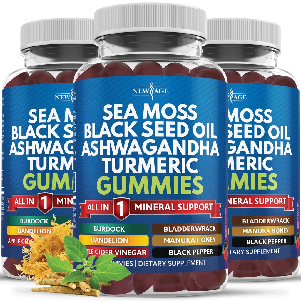 Sea Moss Gummies, Sea Moss, Black Seed, Ashwagandha, Turmeric, Manuka Honey, ACV, Dandelion, Black Pepper, Burdock, Bladderwrack, Vegan- 180 Conde