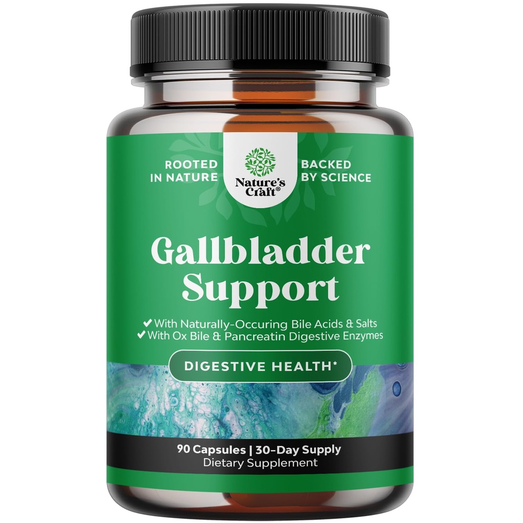 Gallbladder Support Enzymes Digestive con Ox Bile - Saltas de Bilis Ox Purificadas para Sin Gallbladder & Pancreas Cleanse, Detox " Reparación - Suplemento de digestión con Pancreatin " Chanca Piedra - 90 cápsulas