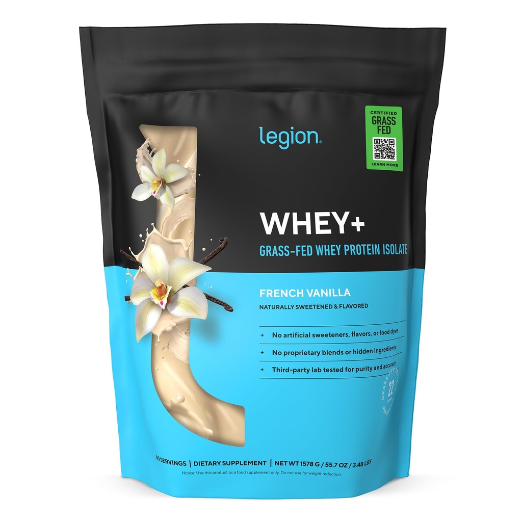 LEGION Whey+ Protein Whey Isolate from Grass Fed Cows - Whey Protein Isolate Powder Low Calorie, Non-GMO, Sugar Free, Lactose and Gluten Free, All Natural Protein Powder for Men &amp; Women (60 Servings)