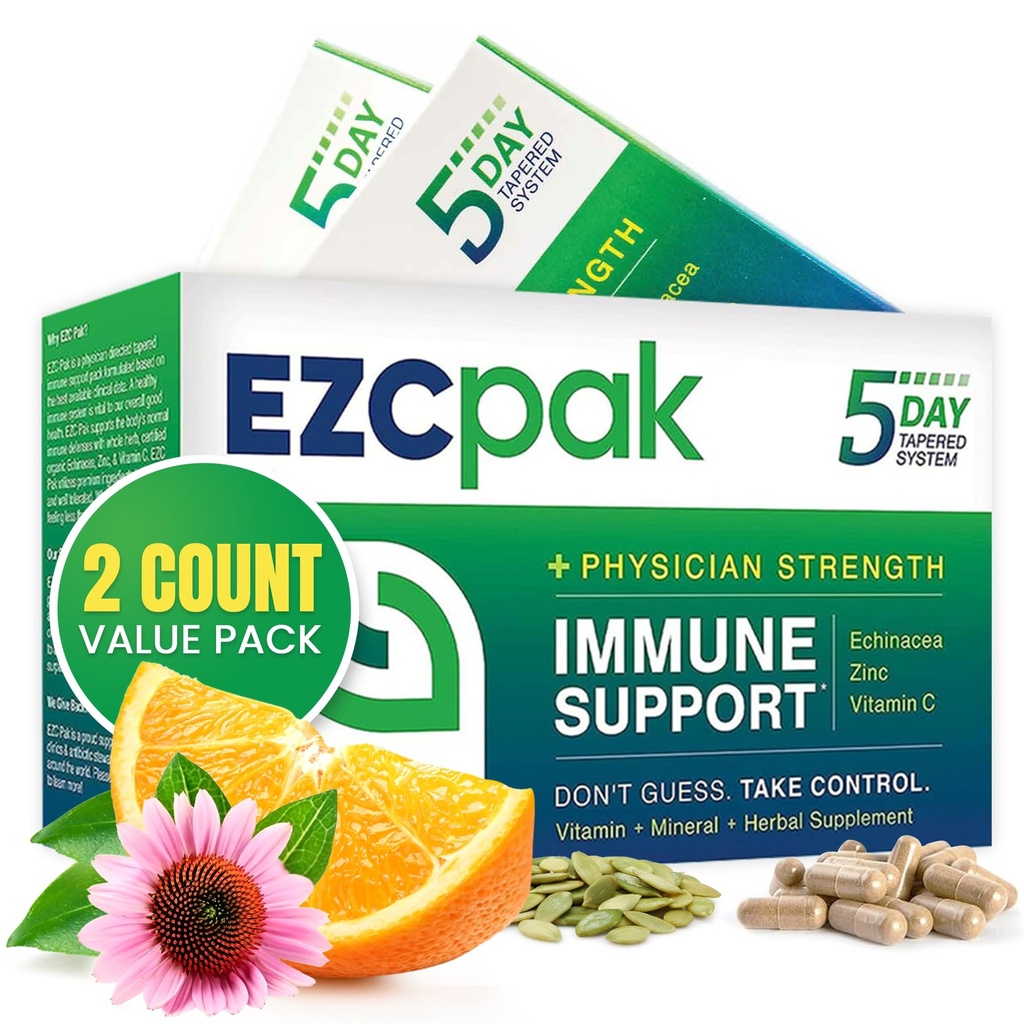 EZC Pak 5-Day Tapered Immune Support Booster - Vitamin Immune Support Suplemento, Echinacea, Zinc Vitamin C, Immune Boosters para Adultos - Immune Support Vitaminas (Pack de 2)