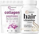 Micro Ingredientes Multi Collagen Protein Powder 16oz &amp; Hair Vitamins Complex Capsules Bundle 2 Pack ← Peptides Collagen de gran tamaño  14-in-1 Advanced Hair Growth Support