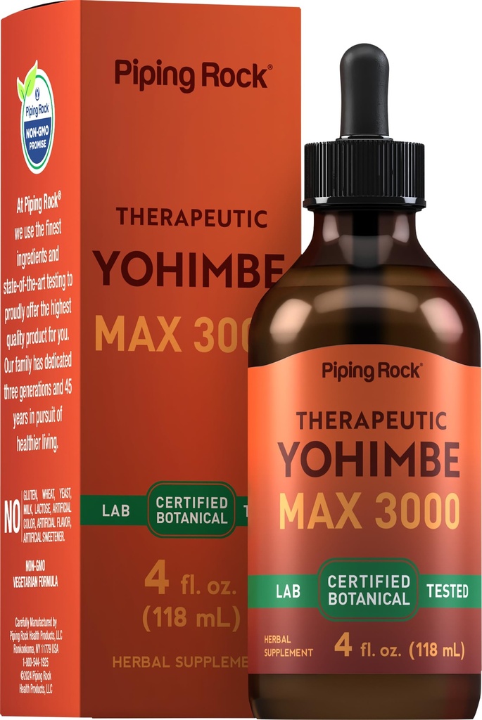 Piping Rock Yohimbe Bark Extract Suplemento Silencio 4 Fl Oz TENIDO Herbal Liquid Drops for Men &amp; Women TENIDO Alcohol Free ANTE Vegetarian, Non-GMO, Gluten Free