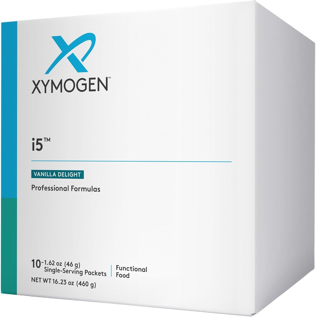 XYMOGEN i5 - Gut Health, Detox + Cytokine Balance Support Powder - 21g Protein, Inmunoglobulina, Arabinogalactan, Broccoli Seed Extract - Vainilla Drink Mix (10 Packets)