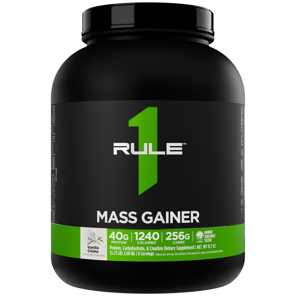 Regla 1 Gainer de Masa - Fórmula de alto nivel con 1.220+ Calories, 250g+ Complejo Carb Blend, 40g All-Whey Protein Por Serving (8 Servings, Vanilla Crème)