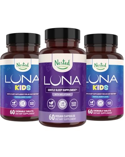 Nido Naturales Luna Niños Suplemento de sueño (60 Tablas Chewable) & Luna Natural Sleep Aid (60 cápsulas Vegan)