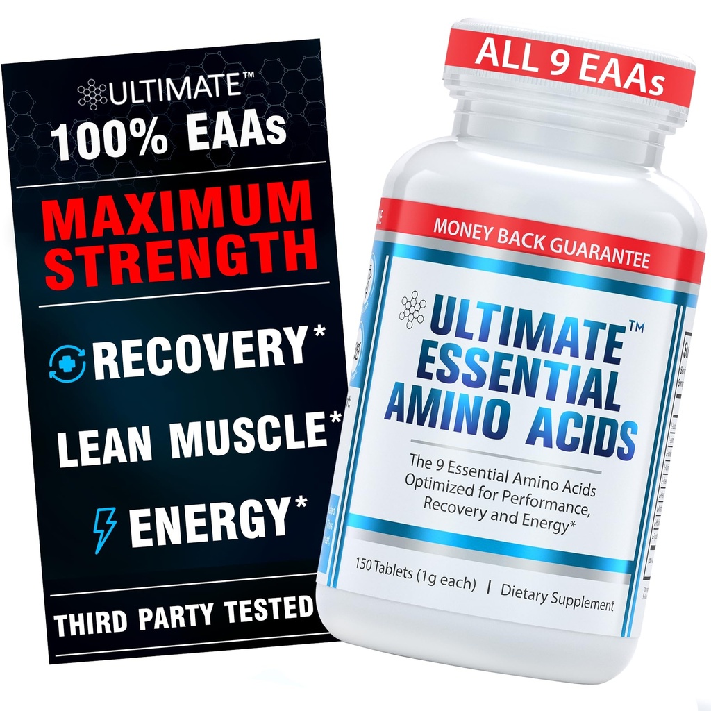Suplemento de Aminoácidos Esenciales para cortar, ayuno y ejercicios, los 9 EAAs, 3000mg, 40% Leucine, 4:1:1 BCAA Ratio, Binder-Free with Organic Coating, Vegan, Keto, Non-GMO, 150 Tablets