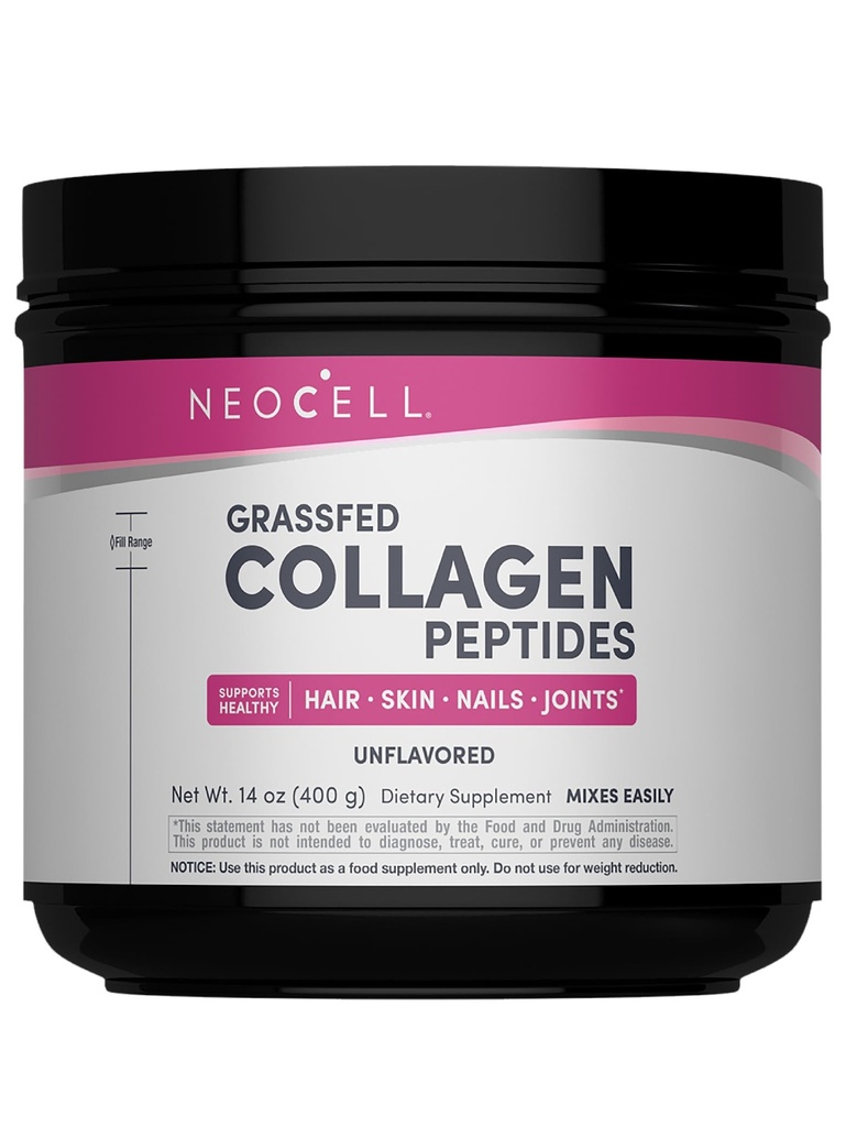 Peptides Super Collagen NeoCell, Peptides Collagen 10g por Serving, Gluten Free, Keto Friendly, Non-GMO, Grass Fed, Cabello Saludable, Esquí, uñas y articulaciones, Polvo Desarmado, 14.1 oz., 1 Canister