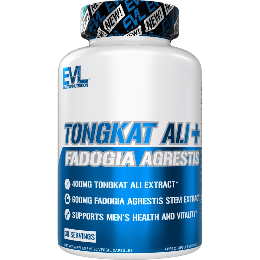 Evlution Nutrition Tongkat Ali + Fadogia Agrestis - Men’s Health + Vitality Support - 400mg Tongkat Ali + 600mg Fadogia Agrestis Stem Extract - Workout Supplement - Vegetarian Capsules - 30 Servings