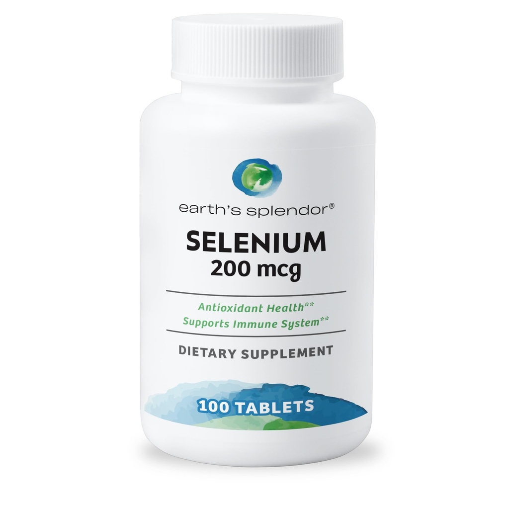 Esplendor de la Tierra Selenium 200 mcg Suplemento para Hombres &amp; Mujeres, Apoyo Antioxidante Salud y Sistema Inmunitario (100 Tabletas, 3+ Month Supply)