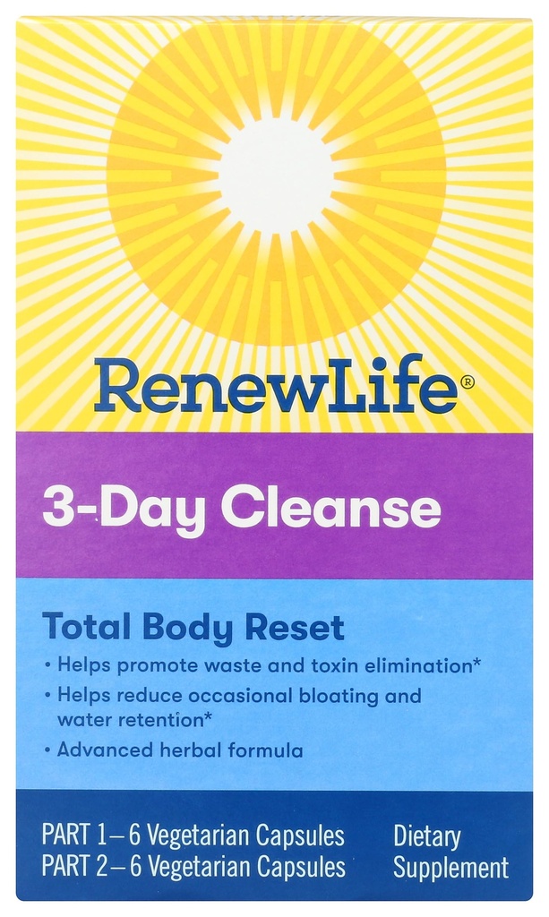 Renew Life Adult Cleanse Total Body Reset, Advanced Herbal Formula - 2-Part, 3-Day Program - Gluten, Dairy &amp; Soy Gratis - 12 cápsulas vegetarianas